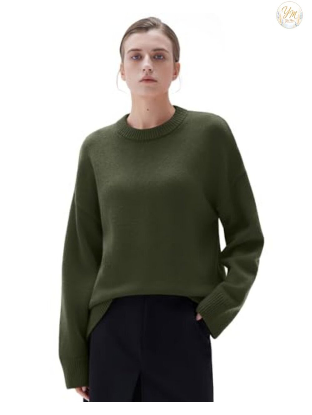 Cashmere Blend Oversized Crew Neck Long Sleeve Pullover Sweater